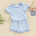 Newborn Baby Girl Clothes Set Short Sleeve Solid Romper Tops + Bloomers Shorts Infant Outfits Set - Image 2