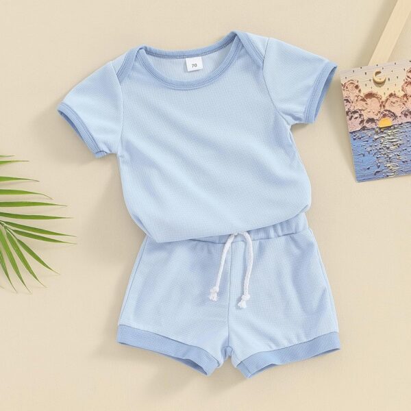 Newborn Baby Girl Clothes Set Short Sleeve Solid Romper Tops + Bloomers Shorts Infant Outfits Set - Image 2