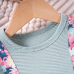 JiAmy Baby Girl Romper Dress Flowers Print Flutter Sleeve A Line Dresses Round Neck Ribbed Bow Clothes for Toddler - Image 3