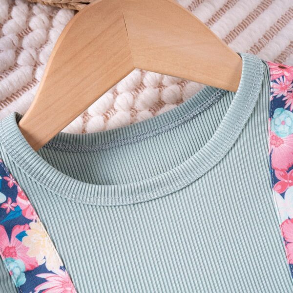 JiAmy Baby Girl Romper Dress Flowers Print Flutter Sleeve A Line Dresses Round Neck Ribbed Bow Clothes for Toddler - Image 3