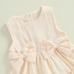 Barbotimer Toddler Girl Summer Clothes Linen Frilly Sleeveless Tank Tops Shirt with Bows Ruffle Hem Shorts Solid 2Pcs Casual Set - Image 4
