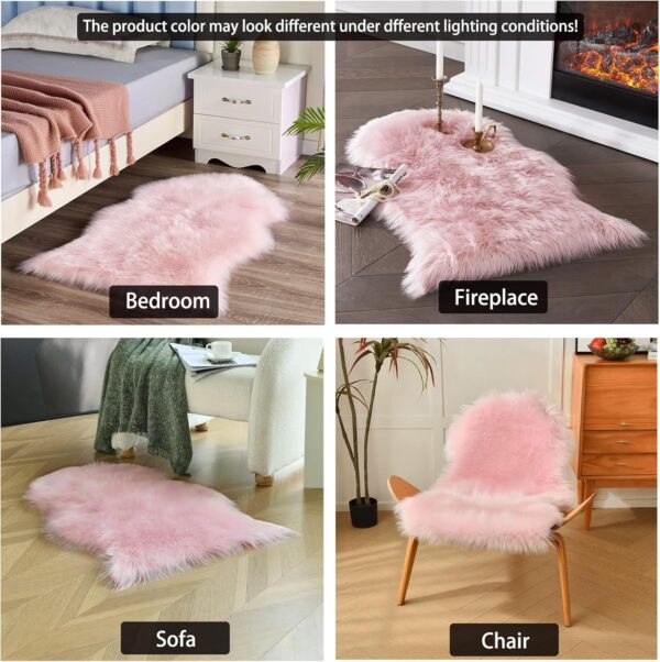 Rugs Living Room,Pink Sheepskin Rug,High Pile Fluffy Faux Fur Rug,Area Rugs for Bedroom,Shaggy Fur Rug for Lounge Room,Non-Slip Washable Rug（Pink-Irregular,60x120cm） - Image 6