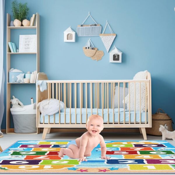 Playroom Rug for Kids Sky Ocean Beach Hopscotch Game Rugs, Area Rugs for Boys Girls Toddlers Bedroom Decorative Play Mat for Babies 1-6 Years (Sky Ocean Beach Hopscotch, Double Fun 120 x 180 CM) - Image 6
