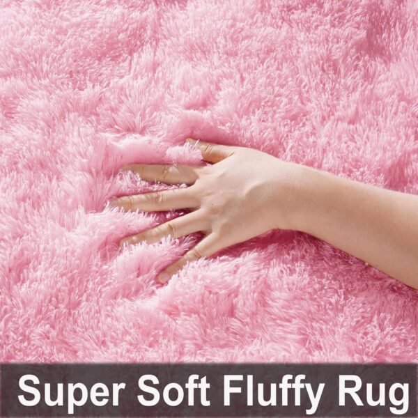 Ceneco Pink Rug for Girls Bedroom,Fluffy Rugs Living Room,Washable Non-Slip Rug,Soft Square Bedside Carpet for Kids Room,Non Shedding High Pile Bedroom Carpet(Pink, 120x160 cm) - Image 3