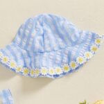 XIXIMAON Baby Girl Summer Outfit Sleeveless Skirt Romper Smocked Camisole Flower Embroidery Stripe Bodysuit with Sunhat Newborn Beach Dress Girls - Image 4