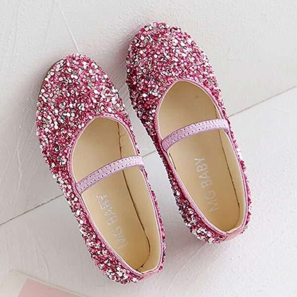 Girls Glitter Ballet Shoes Kids Elastic Strap Ballerina Party Shoes Wedding Bridesmaid Shoes Toddler Princess Dress Shoes Sequins Mary Jane Flat Dance Birthday Sandals - Image 2