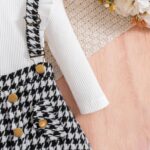 BENO TIGER Toddler Baby Girls Long Sleeve Skirt Set Solid Color Cotton Ribbed Shirt Top Plaid Suspender A-line Skirt Clothes Set - Image 8