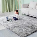 GISIONLARI Rugs Living Room Soft Bedroom Rug Fluff Area Rugs Shaggy Carpets Non-Slip Modern Luxury Fur Carpet for Kids Room Comfy Home Decor Floor Mat (Grey White, 120 x 170 cm) - Image 3