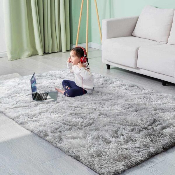 GISIONLARI Rugs Living Room Soft Bedroom Rug Fluff Area Rugs Shaggy Carpets Non-Slip Modern Luxury Fur Carpet for Kids Room Comfy Home Decor Floor Mat (Grey White, 120 x 170 cm) - Image 3