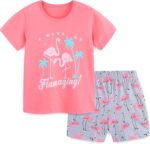 TCWWBB Toddler Girls Summer Short Outfits Clothes Set Kids Unicorn Bunny Animal Print Short Sleeve Cotton T-Shirt Dresses Tops and Shorts 2 Piece Crewneck Sleeveless Clothing Set Age 1-7 Years Old