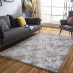 Area Rugs Soft Fluffy Shaggy Rugs Living Room Grey Large Modern Plush Rug High Pile Non-Slip Bedroom Carpet Floor Mat Nursery Bedside Rug (Grey White, 80 x 120 cm) - Image 2