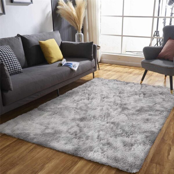 Area Rugs Soft Fluffy Shaggy Rugs Living Room Grey Large Modern Plush Rug High Pile Non-Slip Bedroom Carpet Floor Mat Nursery Bedside Rug (Grey White, 80 x 120 cm) - Image 2