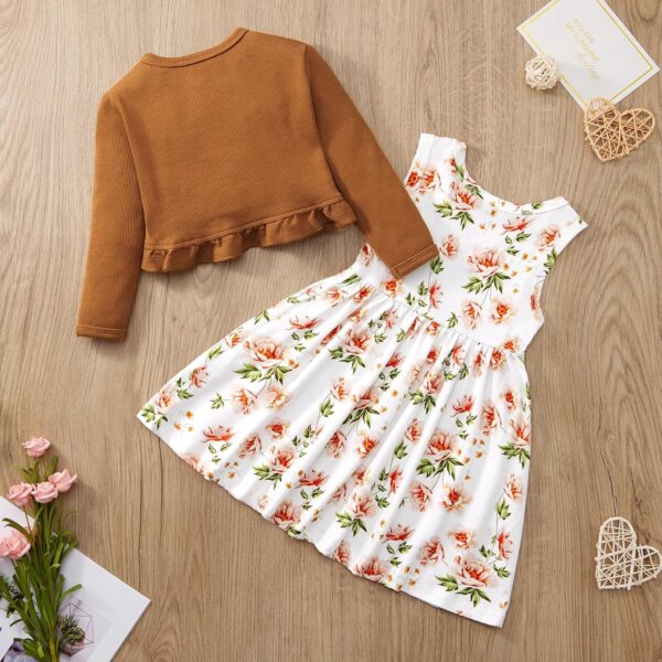 Baby Girl Dress With Cardigan Clothes Set Toddler Girls Long Sleeve Bow Button Cardigan + Sundress Suit Kids Knitted Cropped Sweaters Tops Dress 2 Piece Outfits 1-5 Years - Image 8