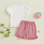 Baby Girl Outfit Strawberry Embroidery Short Sleeve T-Shirt Ruffle Plaid Shorts Toddler Summer Baby Clothes for Girls - Image 3