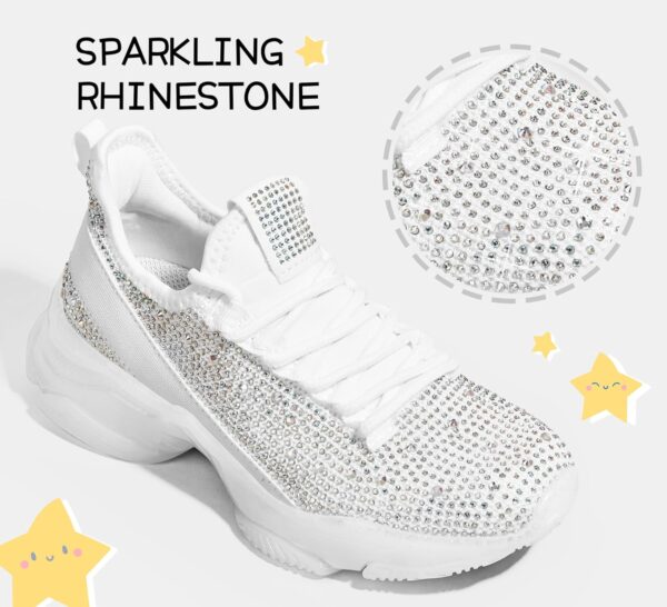 Lucky Step Girls Rhinestone Slip On Sneakers Kids Sparkly Lightweight Tennis School Knit Jelly Sole Glitter Walking Shoes Toddler - Image 2