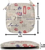 Ambesonne Tea Party Chair Seating Cushion Set of 4, London Newspaper Inspired Background with Grunge Elements Kiss Marks, Anti-Slip Seat Padding for Kitchen & Patio, 16"x16", Beige Navy Blue Red - Image 7