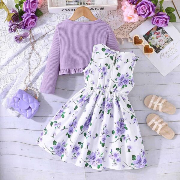 Valcatc Toddler Baby Girls Dress and Cardigan Set Kids Floral Print Sleeveless Dress and Coat 2Pcs Outfits Set Spring Summer Fall Sundress 2-8 Years - Image 3