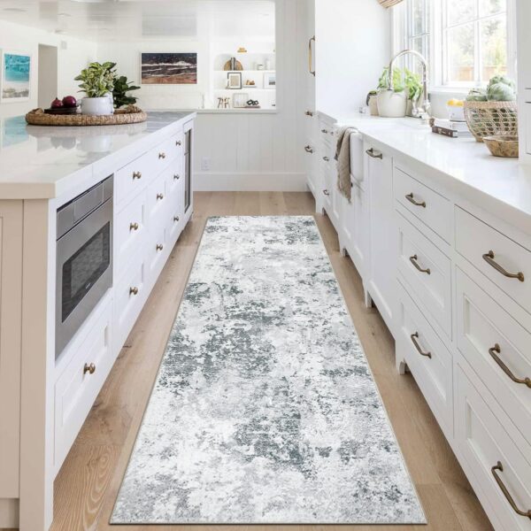 Homcomodar Abstract Runner Rug for Hallway 65x180cm Modern Kitchen Rug Washable Non Slip Floor Carpet Runner Faux Wool Carpet Grey for Bedroom Laundry Besides - Image 7