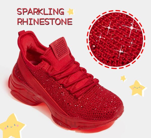 Lucky Step Girls Rhinestone Slip On Sneakers Kids Sparkly Lightweight Tennis School Knit Jelly Sole Glitter Walking Shoes Toddler - Image 2