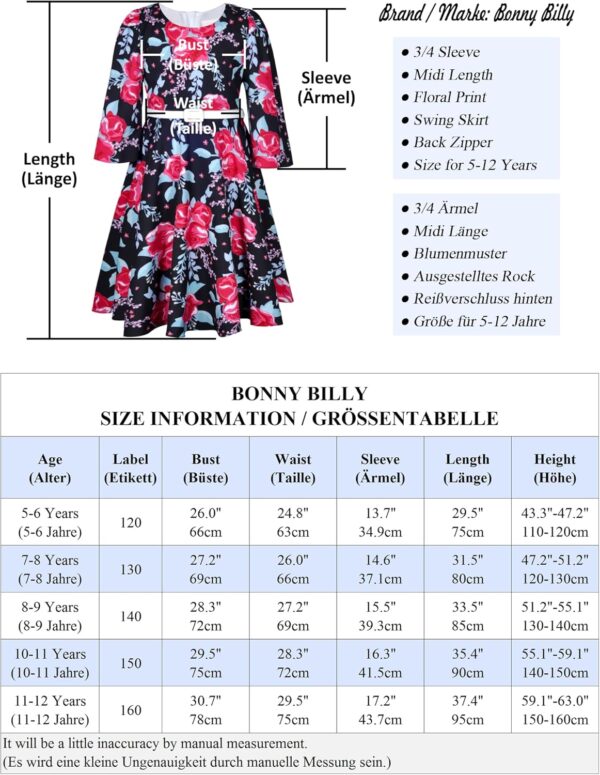 BONNY BILLY Girls Classy Vintage Floral Swing Kids Party Dress with Belt - Image 3