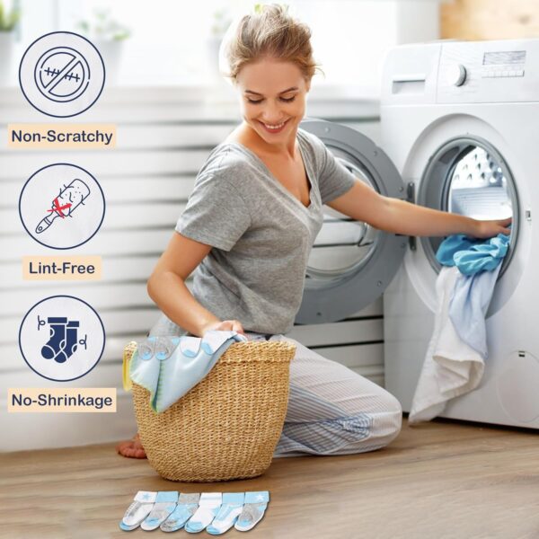 Organic Cotton Baby Socks, 12 Pairs, Unisex 0-6M - Soft, Hypoallergenic Newborn & Infant Socks - Baby Girl & Boy Gifts (UK, Age, 0 Months, 6 Months, Blue - Gray - White) - Image 5