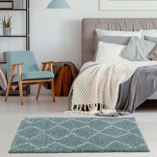THE RUGS Modern Moroccan Design Living Room and Bedroom Rugs, Non-Shedding & Easy Care (Boho Duck Egg Blue/Ivory, 60x110 cm) - Image 5