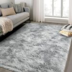 ASIinnsy Area Rugs Soft Fluffy Shaggy Rugs Living Room Grey Large Modern Plush Rug High Pile Non-Slip Bedroom Carpet Floor Mat Nursery Bedside Rug (Grey White, 120 x 160 cm) - Image 3