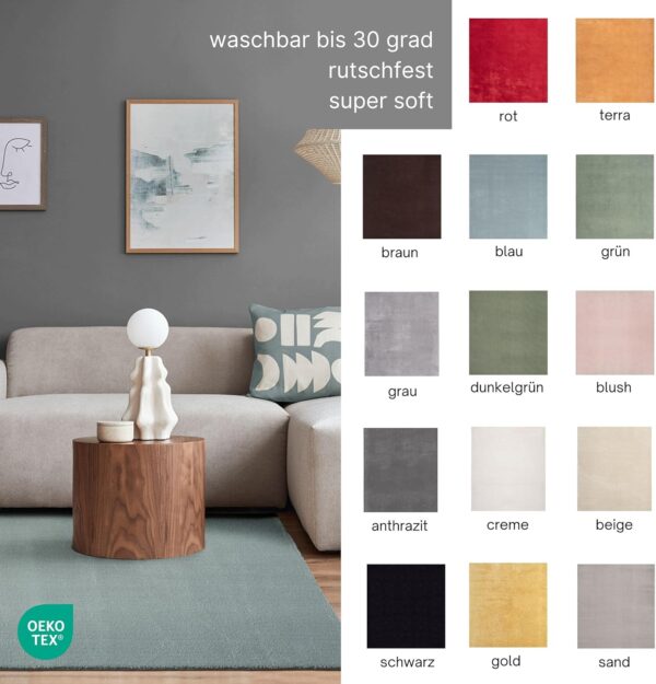 the carpet Relax rug for living room or bedroom in Gold 60 x 110 cm | washable up to 30 degrees | non-slip underside | modern and soft short pile rug | rectangular - RELAX rug - Image 8