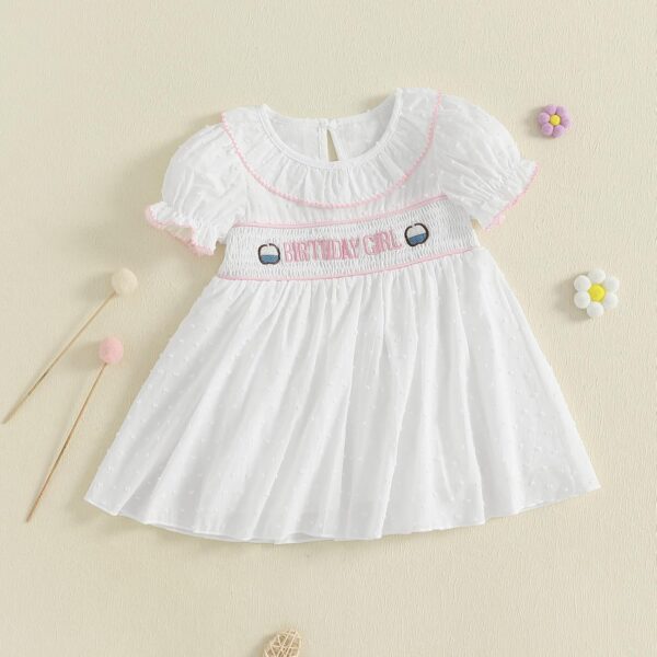 Toddler Baby Girls Birthday Dress Girl Summer Short Sleeve Cake Embroidery Smocked A-Line Dress Toddler Summer Princess Clothes for Kids Girl - Image 3