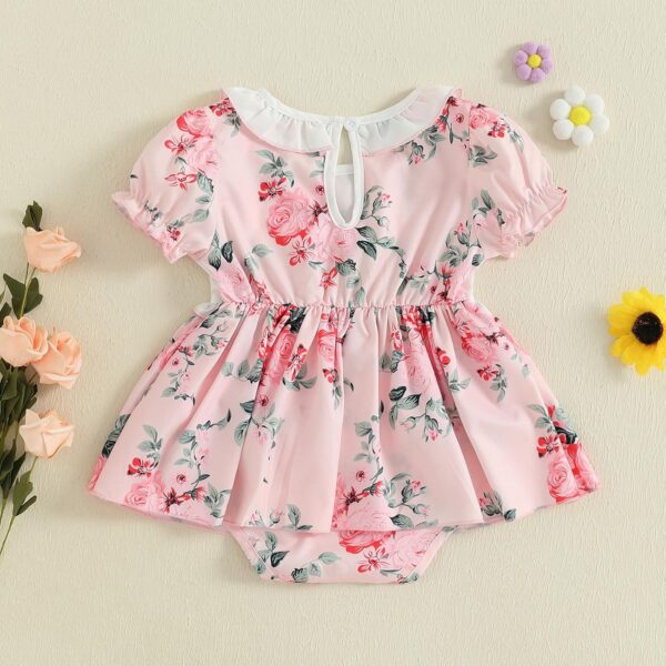 XIXIMAON Cute Baby Girl Summer Clothes Babydoll Collar Short Puff Sleeve Letter Embroidery Ruffle Romper Dress Mamas Mini Floral Jumpsuit Toddler Outfits - Image 6