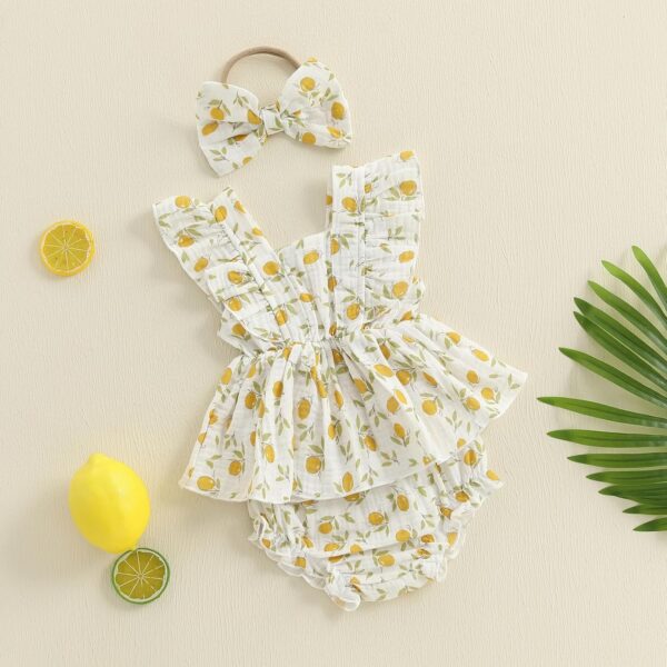 Baby Girl Summer Outfit Strawberry/Cherry/Lemon Smocked Tunic Tops Ruffle Bloomer Shorts Headband Cute 3Pcs Newborn Coming Home Summer Clothes 0-18M - Image 3