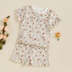 Baby Girls Summer Two Piece Outfits Floral Print Crew Neck Short Sleeve Top Lettuce Trim Elastic Shorts Set Toddler Girl Sets Kids Clothes - Image 2