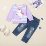 Kids Clothes 2pcs Girls Clothing T Shirt & Jeans Set for 12Months-5T Girls Perfect as Birthday or Baby Easter Outfit - Image 2