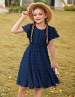 Flypigs Girls Dresses Short Sleeve Princess Dress for Girl A-line Elegant Party Wedding Dress Solid Color School Outfits Clothes for Kids Girls 3-12 Years - Image 4