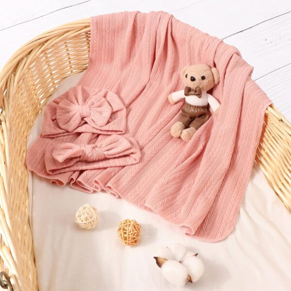 DRESHOW Newborn Baby Blanket Soft Swaddle Blankets for Infant Swaddling Receiving Warm Wraps with Bow Hat Headband - Image 7