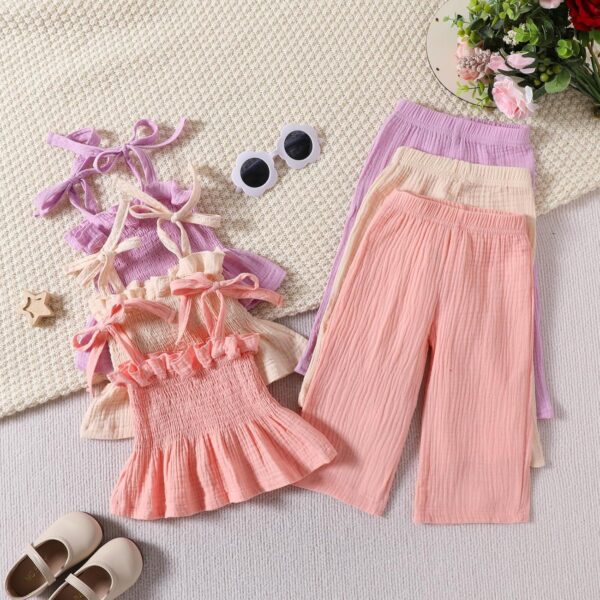 Yanmucy Baby Girl Summer Clothes 2PCS Ruffle Sleeveless Cami Tops and Long Pant Set Toddler Infant Soild Ribbed Outfis - Image 6