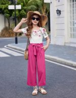 Arshiner Girls Clothing Sets Kids Fashion T-shirts with Trousers Set Puff Sleeves Top with Printed Trousers Set Summer Casual Outfits for Girls 5-14 Years - Image 2