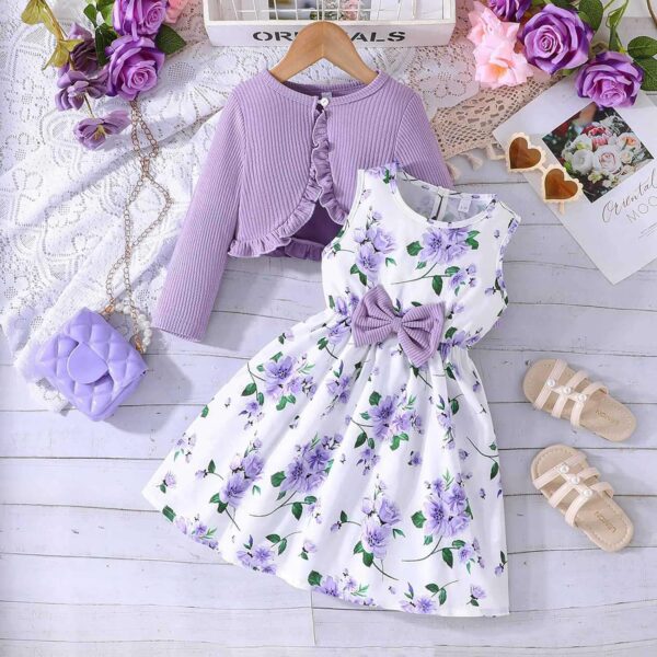 Valcatc Toddler Baby Girls Dress and Cardigan Set Kids Floral Print Sleeveless Dress and Coat 2Pcs Outfits Set Spring Summer Fall Sundress 2-8 Years - Image 2