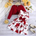 Kunyeah Toddler Girls Dress with Cardigan Set Little Girl Floral Sleeveless Dress Ruffle Coat Baby Long Sleeve Outfit - Image 2