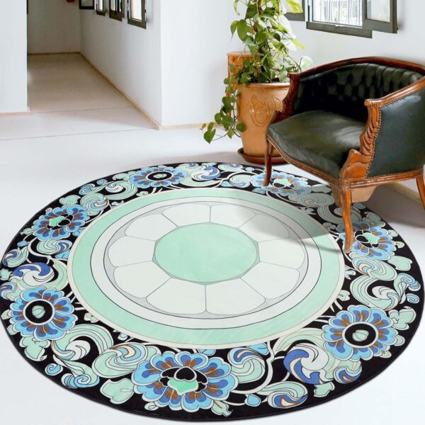 Boho Floral Round Rugs for Bedroom - 120CM Circle Cute Area Rug Machine Washable Non-Slip Soft Floor Mats for Girls Play Room 405-06120 - Image 2