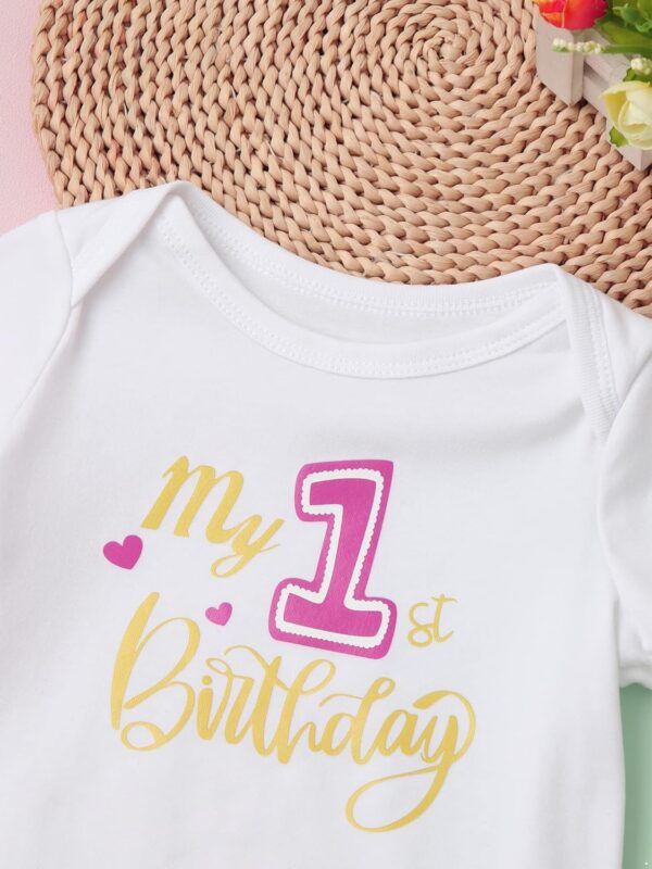 Aiihoo 2Pcs Baby Girl Outfits My 1st Birthday Print Short Sleeve Bodysuit with Ruffled Bloomer Shorts - Image 4