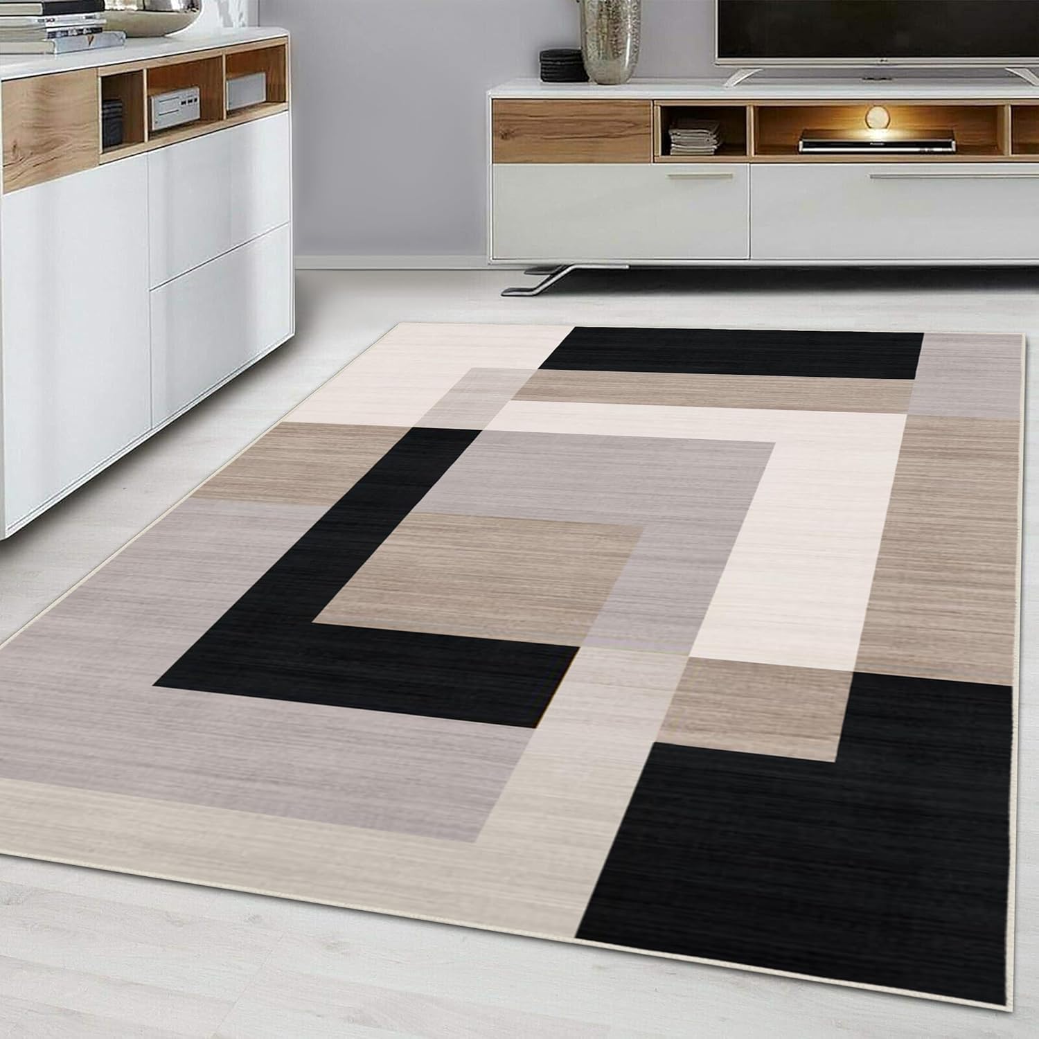 81wz6RPo0yL._AC_SL1500_.jpg Hafaa Area Rugs Living Room - Printed Rugs for Bedroom 60x110 Cm Non Shedding Modern Floor Carpet Soft Touch Geometric Style Classic Small Rug (Milo Neutral) - Image 1