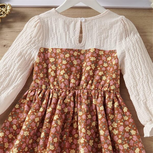 Bloomers Baby Toddler Kids Children Baby Girls Long Ruffled Sleeve Patchwork Floral Princess Dress with Pockets Bags Clothes Set 2PCS Outfits Baby Girl Baby Clothes - Image 4