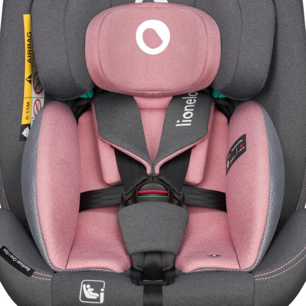 Lionelo Bastiaan i-Size 4in1 Car Seat with ISOFIX for Kids 0-12yo (40-150cm) Latest R129 I-Size 360° Swivel Rearward Facing Option 14 Adjustments Enhanced Side Protection (Pink Rose, I-Size) - Image 8