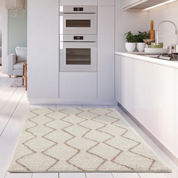 THE RUGS Modern Moroccan Design Living Room and Bedroom Rugs, Non-Shedding & Easy Care (Boho Ivory/Beige, 120x170 cm) - Image 4