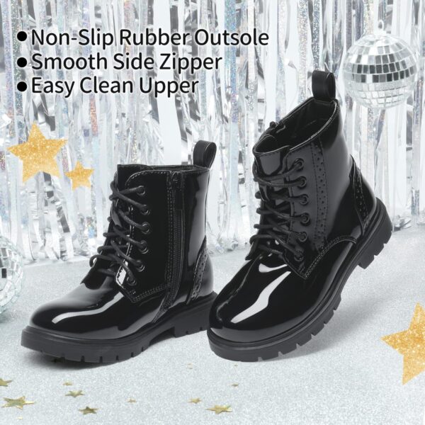 DREAM PAIRS Kids Girls Black Patent Zip Lace Up School Ankle Boots - Image 2