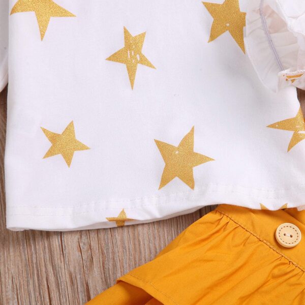 De feuilles Baby Girls Ruffle Peter Pan Collar Long Sleeve Shirt Tops with Strap Romper Jumpsuit Bloomers Shorts 2pcs Outfits Set - Image 6