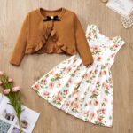 Baby Girl Dress With Cardigan Clothes Set Toddler Girls Long Sleeve Bow Button Cardigan + Sundress Suit Kids Knitted Cropped Sweaters Tops Dress 2 Piece Outfits 1-5 Years - Image 7