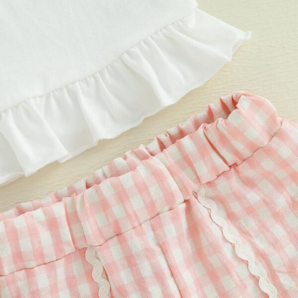 Baby Girl Summer Clothes Set Baseball Embroidery Short Sleeve Ruffle T Shirt Plaid Shorts Toddler Girls Outfit - Image 6