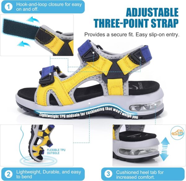 Kids Sandals Boys Sports Outdoor Sandal Athletic Air Cushion Beach Shoes Hook and Loop Summer Footwear for Holidays, Walking, Camping, Travelling - Image 2